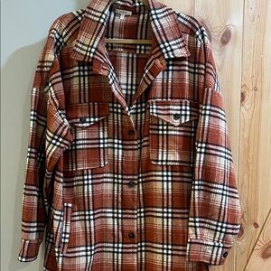 JODIFL Rust Plaid Utility Jacket plus size 3xhas front pickets 2 front pockets